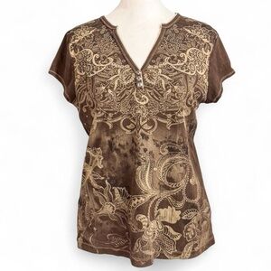 Vintage Y2K Blue Canyon Brown Graphic Tee Size Large Boho Western Fairycore Top